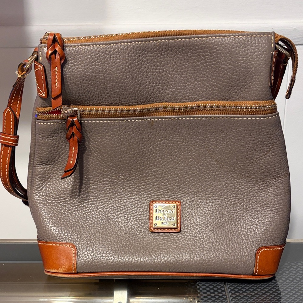 Dooney & Bourke Gray and Brown Leather Crossbody Bag